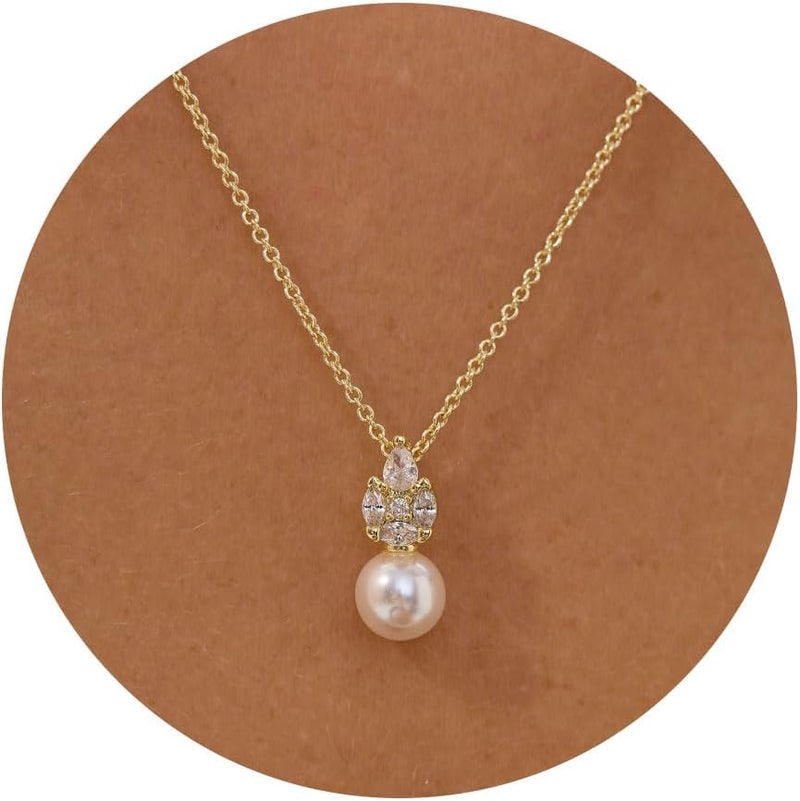 VRIUA Pearl Necklaces for Women - 14k Gold Plated Dainty Pearl Necklace with CZ Diamond Minimalist Wedding Bridal Jewelry Gift for Her - Image 1